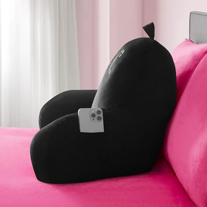 Juicy Couture Velour Backrest Pillow with Rhinestone Juicy Logo - 30"x17", Black Supportive Bed Rest Pillow for Reading, Gaming, or Relaxing - Image 3