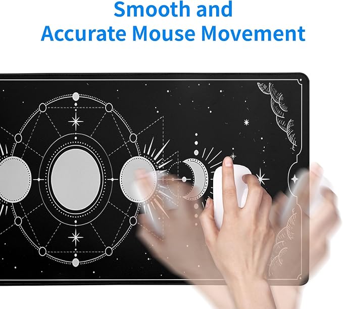 Sun Moon Gaming Mouse Pad Black Large Mouse Pad for Keyboard and Mousepad Desk Mat with 3mm Non-Slip Base and Stitched Edge for Gaming and Office Computer Mat Protector Mat 27.6x11.8 Inch - Image 7