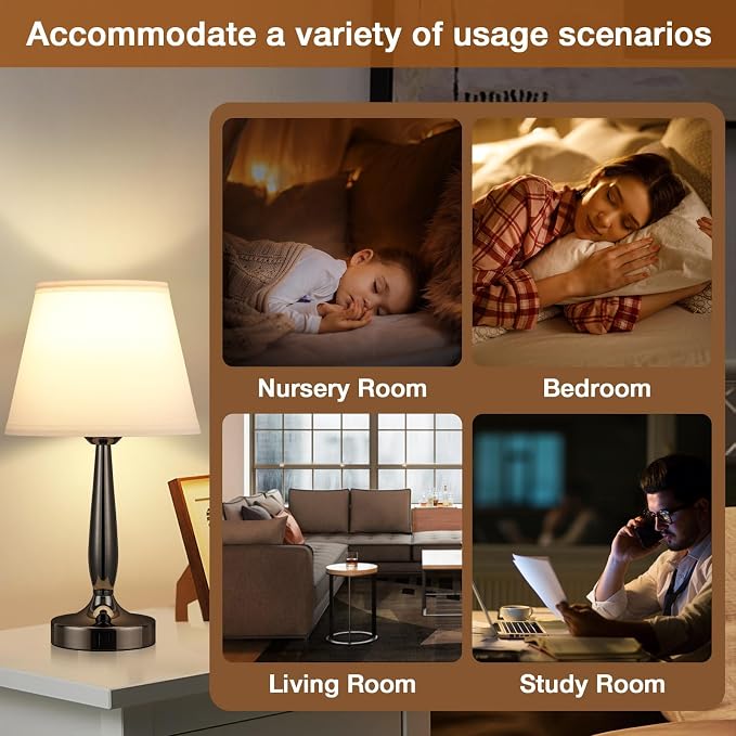Kakanuo Touch Bedside Lamps for Bedroom Set, Small Touch Table Lamps with 2 USB Charging Ports, 3 Way Dimmable Nightstand Lamps with USB C Port - White (LED Bulb Included) - Image 7