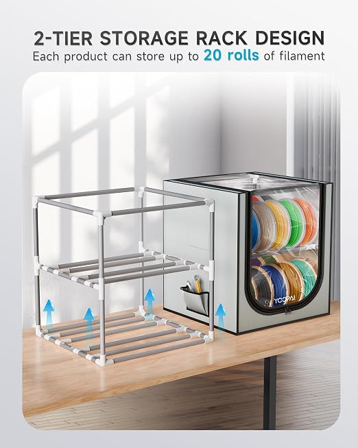 YOOPAI 3D Printer Filament Storage Box – 2 Tier Filament Storage Rack with Fabric Cover, Holds Up to 48 Rolls 1KG – 3D Filament Storage Organizer for Home, Workshop & Studio(20 Roll*2) - Image 4