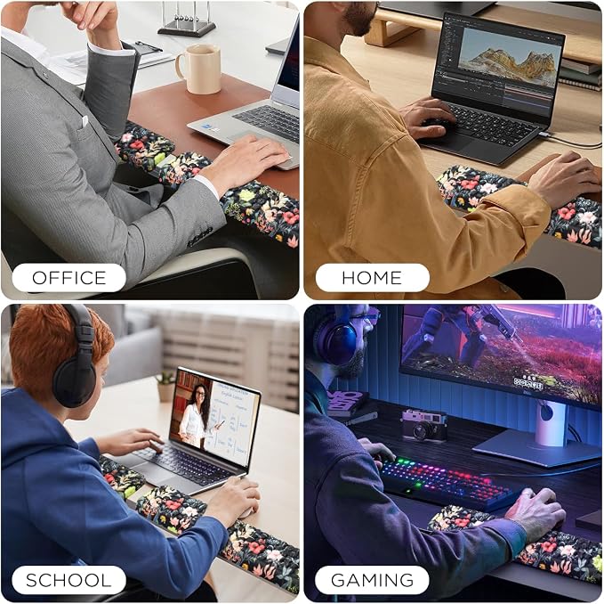 JIKIOU L-Shaped Desk Elbow Pad for Desk,Memory Foam Elbow Support Pad 2Pack | Massage Design, 14.9inch is 20% Longer for Comfort, Non-slip Rubber Base, Ergonomic Cushion for Pain Relief, Black Flowers - Image 8