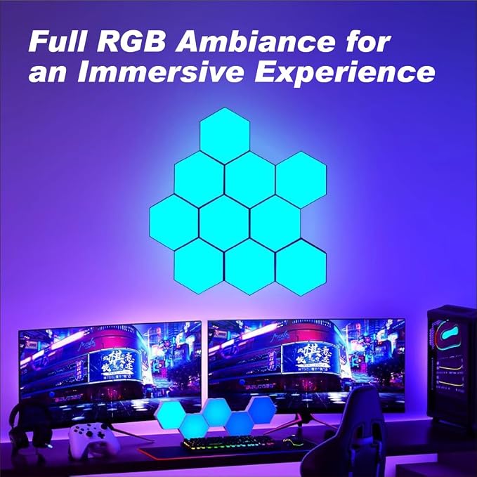 Hexagon LED Light Panels 12 Pack – RGB Wall Decor Lights with Music Sync, App & Remote – Modular Home & Christmas Decor for Bedroom, Living Room, and Room Decor - Image 5