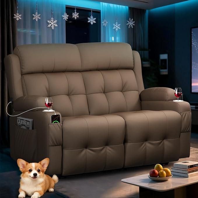 RV Loveseat Recliner Sofa, Home Theater Seating with Console & Massage by TOMOSLTER