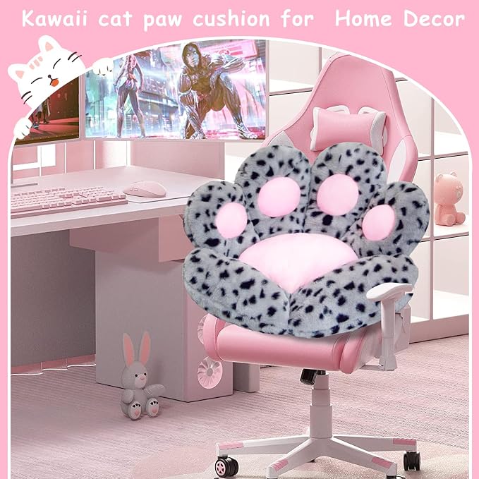 DOBUONO Cat Paw Cushion Kawaii Office Chair Cushion Comfy Plush Gaming Chair Cushion Kawaii Seat Cushion for Girl, Cute Gaming Accessories Room Bedroom Decorate 28"x 24" (Leopard Print) - Image 2