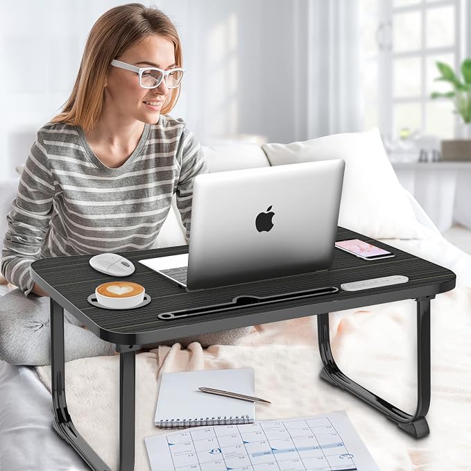 Fayquaze Laptop Bed Desk, Portable Foldable Laptop Bed Table with USB Charge Port Storage Drawer and Cup Holder, Lap Desk Notebook Stand Tray Table Serving Tray for Eating, Reading and Working - Image 4
