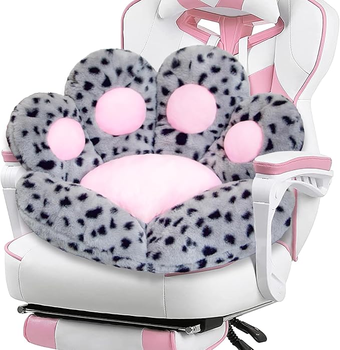 DOBUONO Cat Paw Cushion Kawaii Office Chair Cushion Comfy Plush Gaming Chair Cushion Kawaii Seat Cushion for Girl, Cute Gaming Accessories Room Bedroom Decorate 28"x 24" (Leopard Print) by DOBUONO