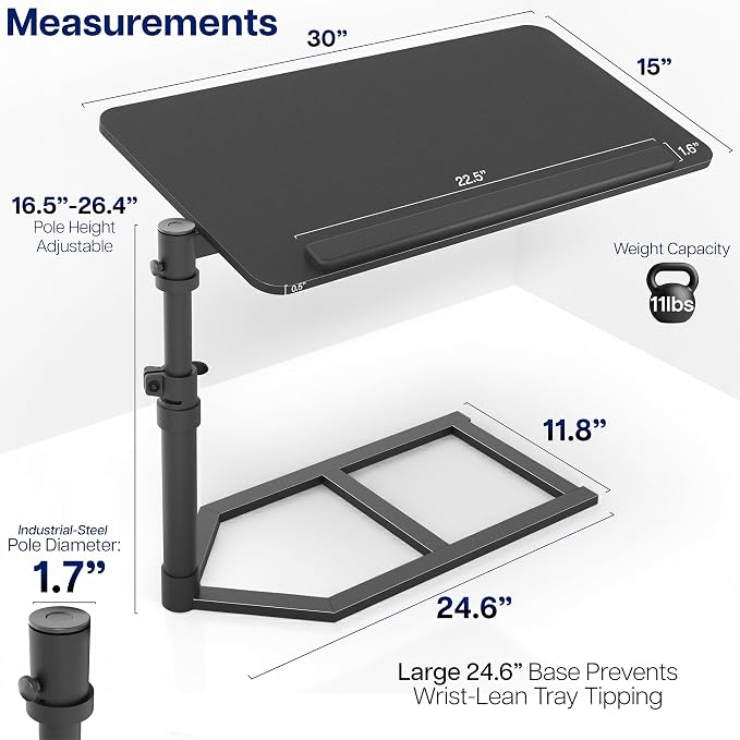 Height Adjustable Under Mattress 30 inch Bedside Desk, Works with Lofts and Beds Without Frames, Tilting Desktop, Fits Laptops, Books, and More, Black - Image 3