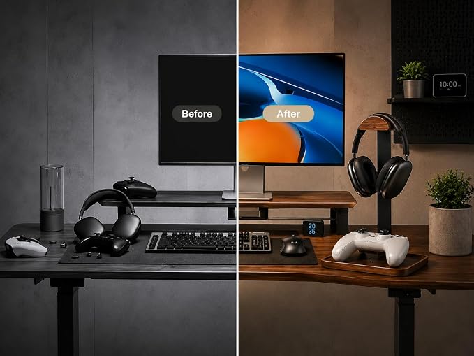 GEVO Headphone Stand, Walnut Wood Headset Stand with Controller Holder, Headphones Holder for Gaming, Office and Desk Compatible with AirPods Max, Bose, Sennheiser, Corsair - Image 4