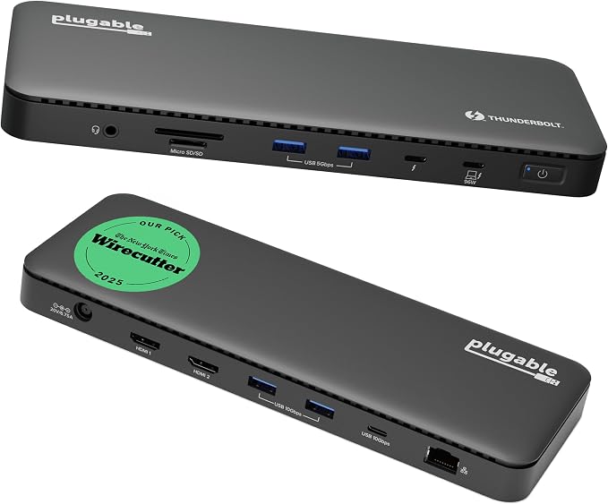 Plugable Thunderbolt 4 Dock, 100W Charging (96W Certified), Dual HDMI Docking Station for Windows and Mac, Single 8K or Dual 4K 60Hz, 40Gbps, 13 Ports with Ethernet, SD/microSD (TBT4-UD5) by Plugable