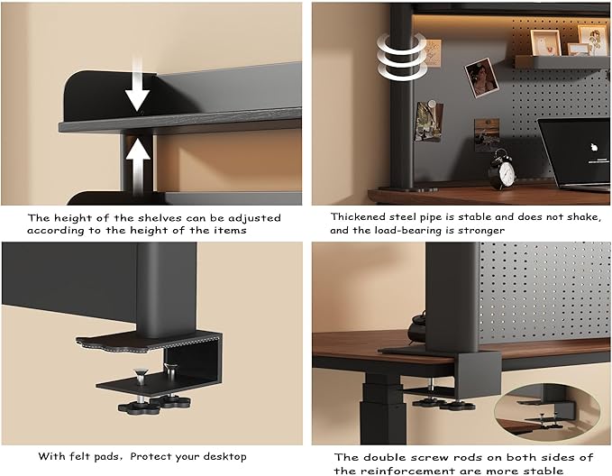 31.5 Inch Clip-on Desktop Organizer Bookshelf with Pegboard, Desk Shelf Organizer, Multipurpose Computer Desk Desktop Bookshelf, Desk Extender Pegboard Clamp, Desktop Display (Black) - Image 7