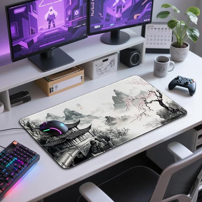 Japanese B&W Cherry Blossoms Gaming Mouse Pad Desk Mat 31.5"x15.7 | Extended Mousepad, Non-Slip Rubber Base , Stitched Edges, for Computer/Laptop/Office/Home - Image 7