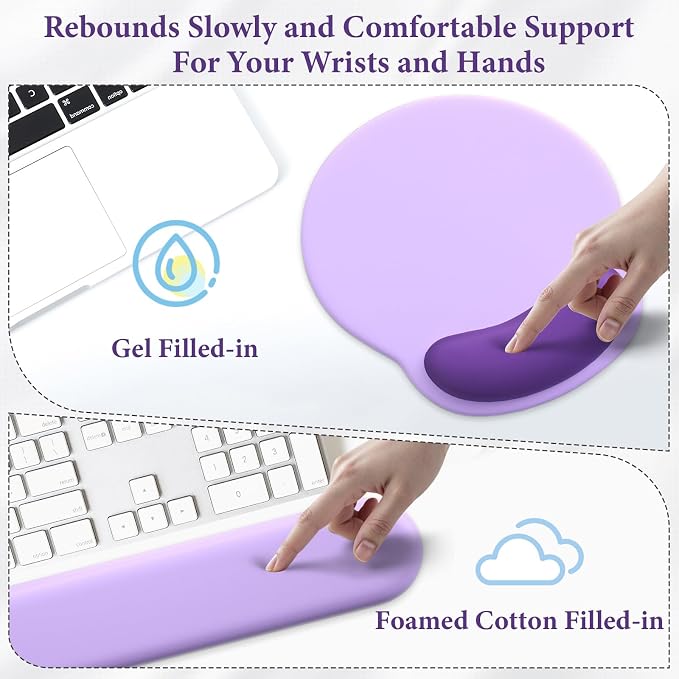 3 in 1 Ergonomic Mouse Pad and Keyboard Wrist Rest with Coaster Set-Purple - Image 4