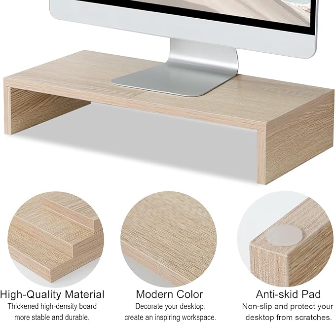 TEAMIX 20 inch Wood Monitor Stand Riser, Wooden Desktop Stand Shelf, Maple | Fits Laptop, Printer, TV, PC, Keyboard Storage, Space-Saving, Ergonomic Design, Desk Organizer for Home Office Gaming Vanity - Image 4
