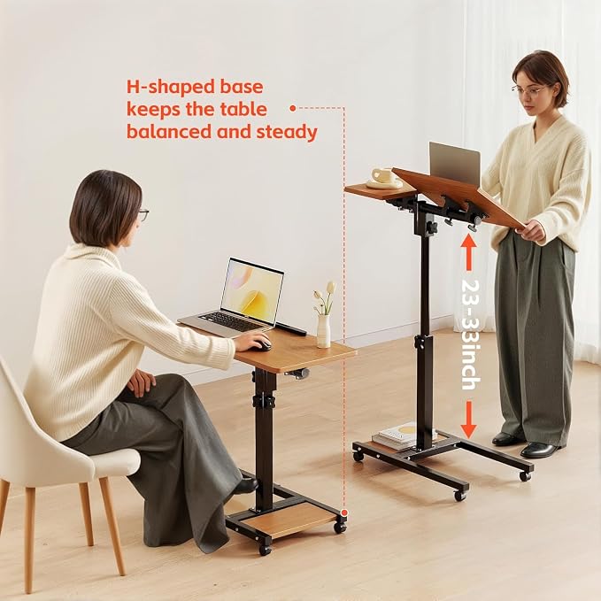 LINGMI Mobile Height Adjustable Laptop Desk with Mouse Pad, Portable Laptop Desk Rolling Tiltable Table with Small Side Table for Couch,Rolling Computer Stand - Image 6