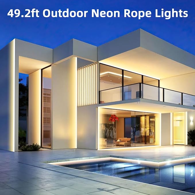 Lamomo Outdoor Neon Rope Lights, 49.2ft Warm White IP65 Waterproof Dimmable Led Strip Lights, 24V 3000K Silicone 1800 LEDs Neon Lights for Indoor, Kitchen, Bedroom - Image 4