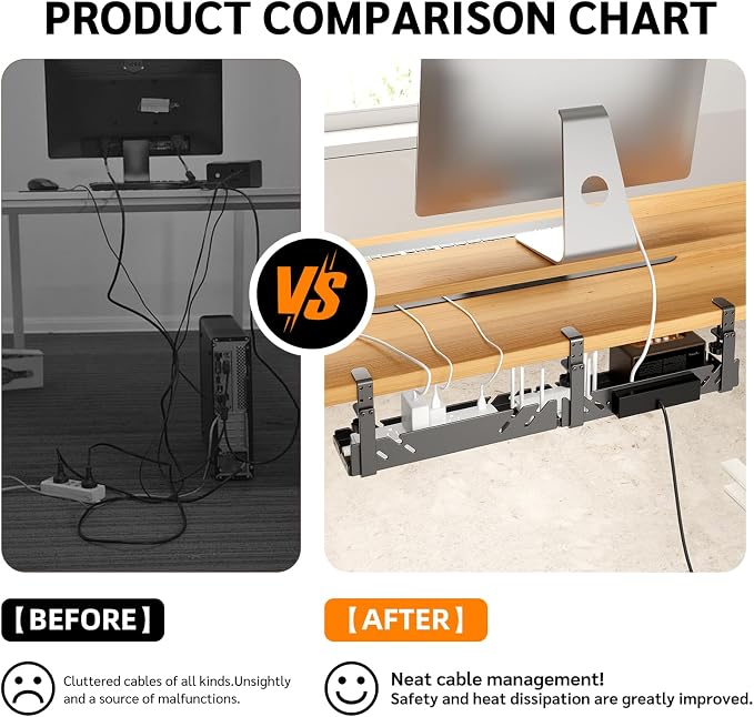 Extended Metal Under Desk Cable Management Tray with Power Outlet - Image 6