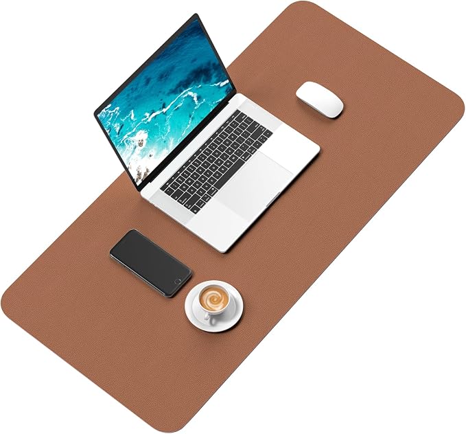 Hsurbtra Desk Pad, 30" x 14" PU Leather Desk Mat, XL Extended Mouse Pad, Waterproof Desktop Blotter Protector, Non-Slip Ultra Thin Large Laptop Keyboard Writing Mat for Office Home, Dark Apricot - Image 2