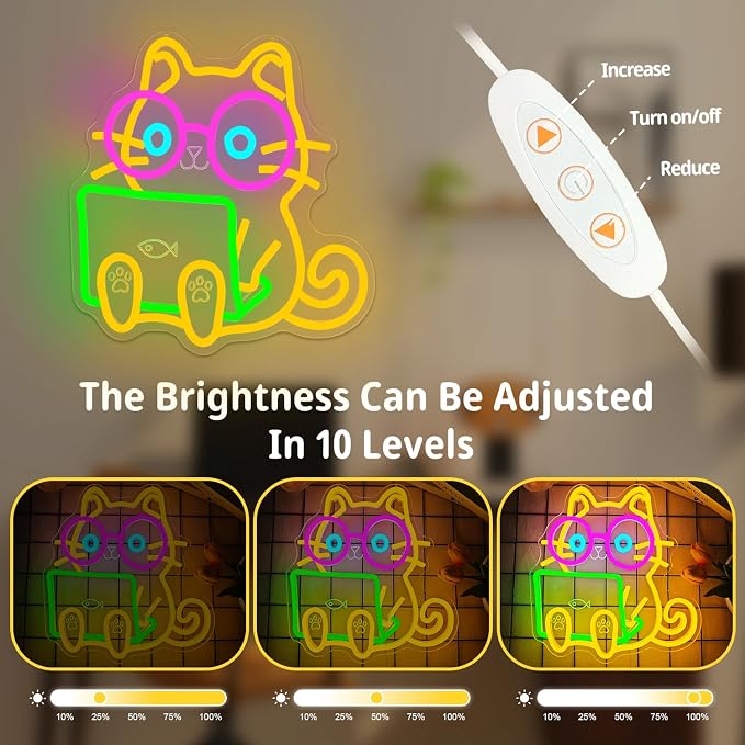 Nerd Cat Neon Sign Technical Support Cat Led Sign Dimmable Kitten with Glasses Playing Laptop Computer Neon Lights Funny Gift for Programmers Cat Lovers - Image 3