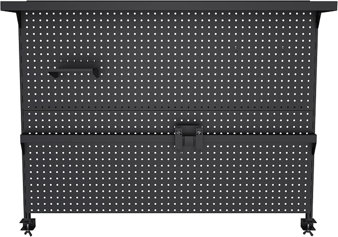 Clamp On Desk Pegboard with Single Monitor Stand, 43x35 Inch Steel Peg Board Organizer with Hooks Movable Panel for Gaming Office, Black - Image 3