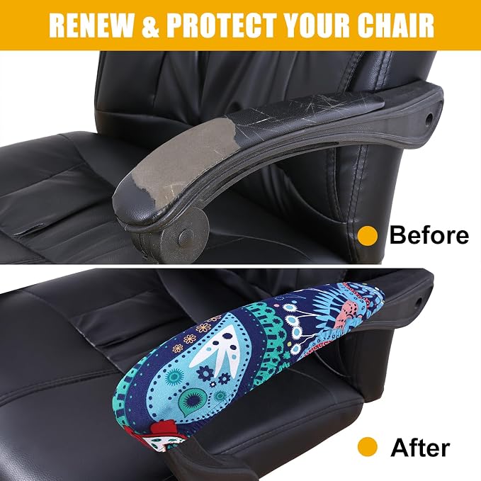 Smiry Stretch Printed Office Chair Armrest Covers, 2 Pcs, Blue Green | Soft Fit Removable Washable Computer Desk Chair Arm Covers Protector - Image 5