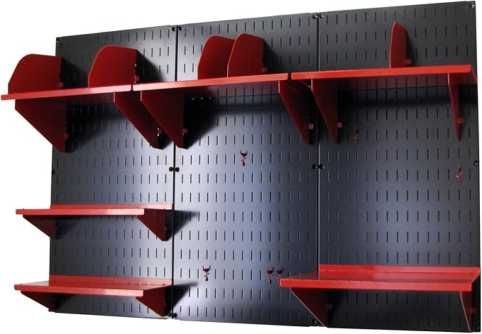 Wall Control Office Organizer Unit Wall Mounted Office Desk Storage and Organization Kit Black Slotted Wallboards and Red Accessories - Image 2