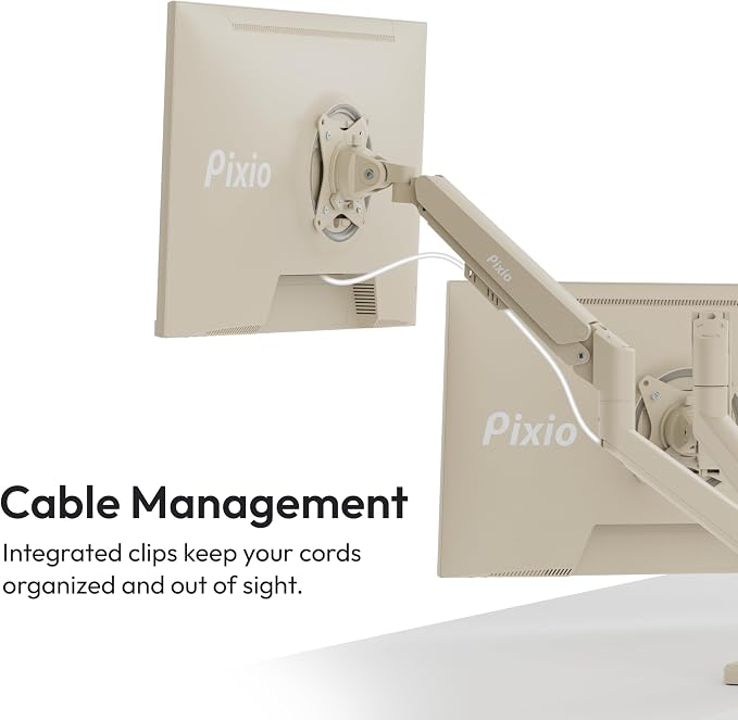 Pixio PS1D Wave Beige Dual Monitor Arm Stand Desk Mount - Fits up to 32 inches Monitors and up to 19.8lbs. VESA Compatibility and Integrated Cable Management - Image 5