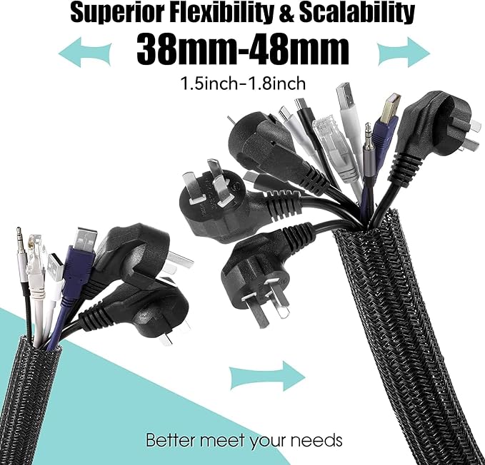 AGPTEK Cable Management Sleeve, 2 Pack 5ft - 1.8 inch Cord Hider, Black - Image 2
