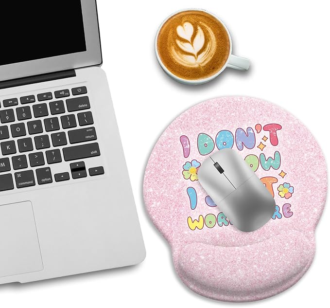 LIMKRIAN Pink Ergonomic Mouse Pad with Wrist Rest, Funny Gaming Mousepad Wrist Support with Non-Slip Pain Relief PU Base, Cute Computer Mouse Pads for Desk Pink Office Desk Accessories Decor Supplies - Image 3