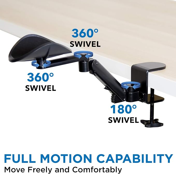 Mount-It! Adjustable Arm Rest for Desk, Ergonomic Elbow & Forearm Support, Height Adjustable Full Motion Rotating Desk Arm with Clamp-On Base for Computer & Keyboard Use, Steel Construction (MI-7145) - Image 7