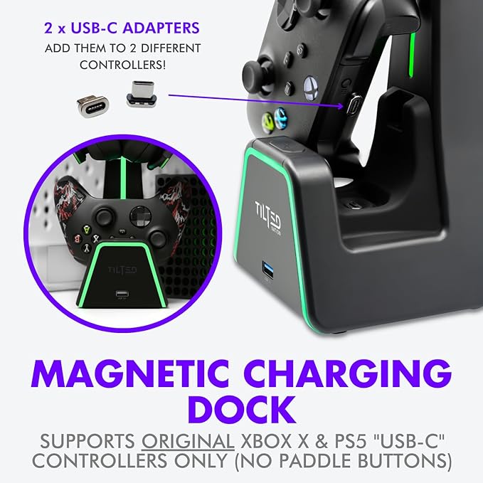 Tilted Nation 3 in 1 Gaming Headset and Controller Stand for PS5 and Xbox Series X Charging Station - Game Controller Holder and Headphone Stand for Desk with PlayStation and Xbox Magnetic Charger - Image 4