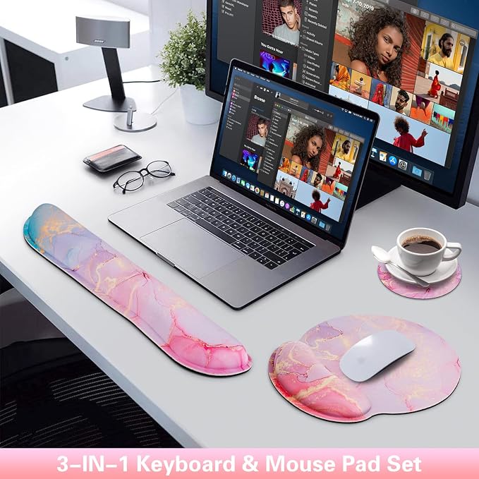 Mouse Pad with Wrist Rest Pink, 3-in-1 Wrist Support Mousepad Set, - Image 2