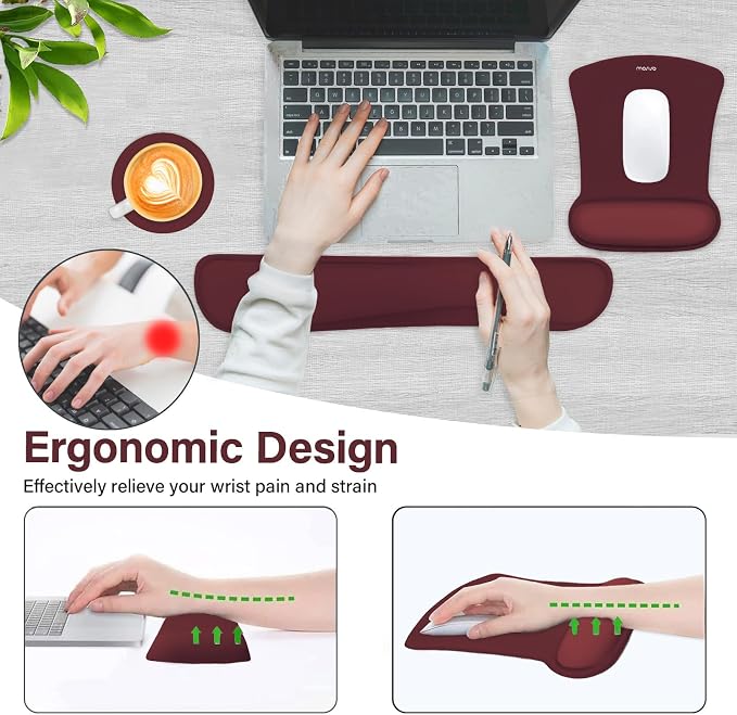 MOSISO Wrist Rest Support for Mouse Pad&Keyboard Set, Wine Red - Image 2