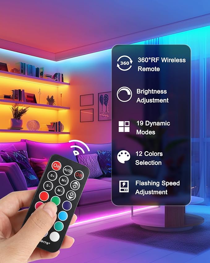HitLights LED Strip Lights Kit, RGB Color Changing Tape Light Pre-Cut 3FT - Image 3