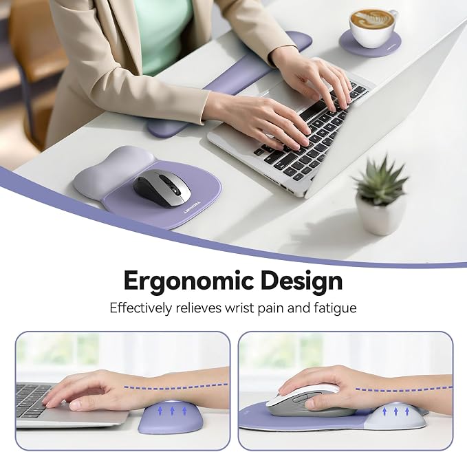 TECKNET Gel Ergonomic Mouse Pad & Keyboard Wrist Rest & Coaster - Image 2
