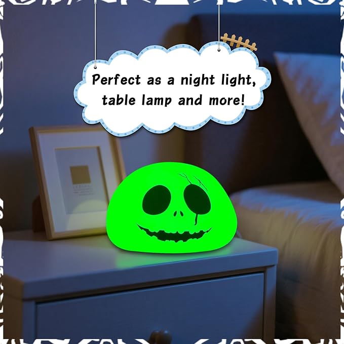 Cute Creative Christmas Skeleton Face Silicone Tap Light - Battery Powered, Multi-Color Changing, Safe and Soft for Indoor Holiday Decoration (White Skellington) - Image 6