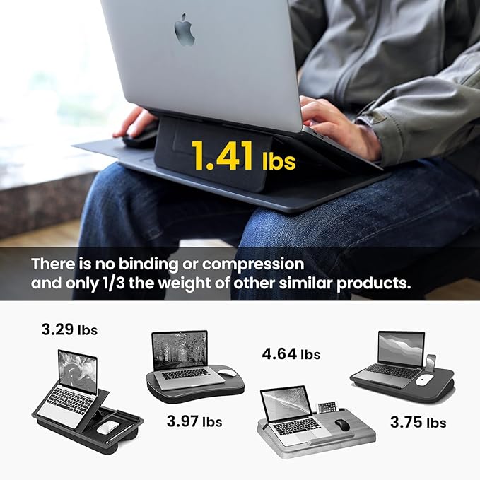 PUNCUBE Portable Lap Desk - Lap Desk with Retractable Mouse Pad, Adjustable Stand, Writing Board, Expandable Surface, and Heat Protection for Laptops and Tablets (Black) - Image 4