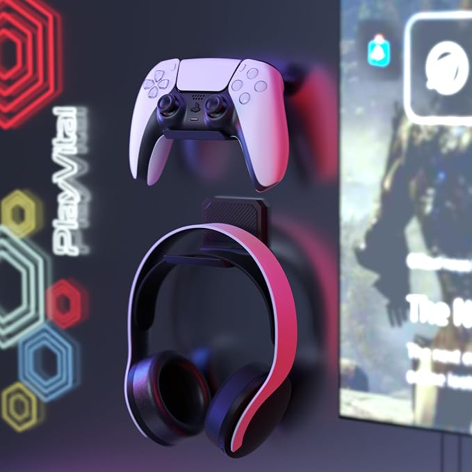 PlayVital 4 Pack FOLD Controller Holder Wall Mount for ps5 ps4 Xbox Switch 2 Pro Headset, Universal Gaming Acessories Controller Organizer Headphone Stand - Foldable Anti-slip Strong Adhesive, Black - Image 6