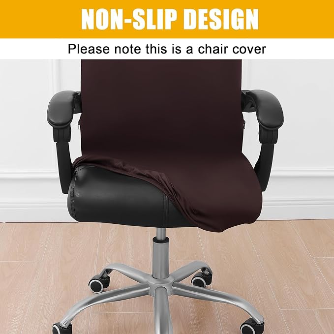 Smiry Stretch Printed Office Computer Desk Chair Covers, Brown | Universal Desk Rotating Chair Slipcovers Removable Washable, Soft Fit Anti-Dust Spandex Protector Cover with Zipper - Image 2