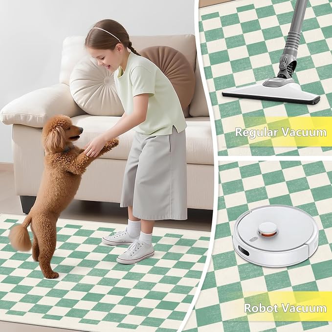 Office Chair Mat for Carpet Hardwood Tile Floor,36"x48" Computer Chair Mat for Rolling Chairs Carpet, Under Desk Non Slip Gaming Rug, Low-Pile Rubber Backing Large Protector Mat,Boho Green Checkered - Image 6