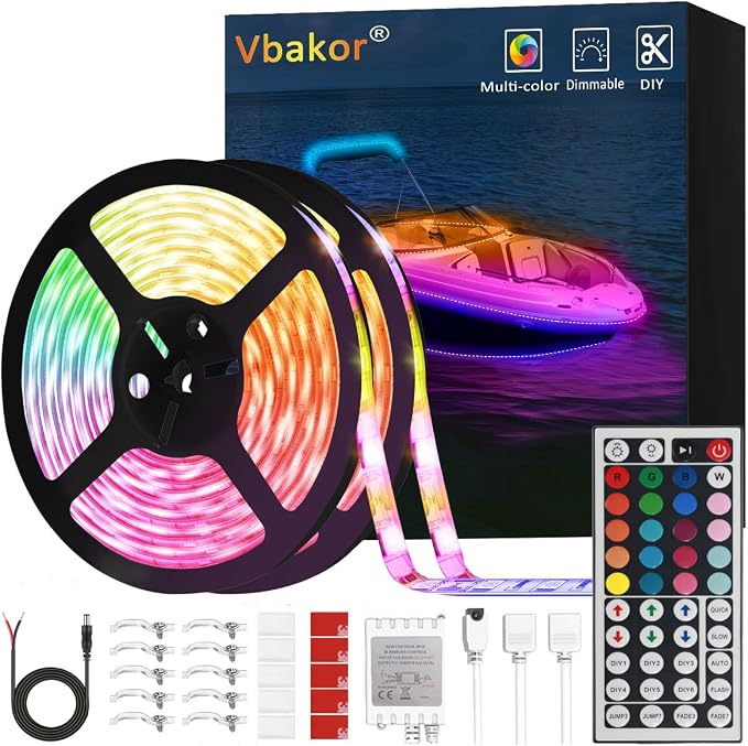 Boat Strip Lights Waterproof 32.8FT, 12v RGB Marine Pontoon Boat Lights by Vbakor