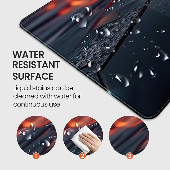 Large Gaming Mouse Pad, Abstract Geometric Orange and Blue Pattern, Extended 35.4 x 15.7 Inches, Non-Slip Rubber Base, Stitched Edges, XXL Desk Mat - Image 3
