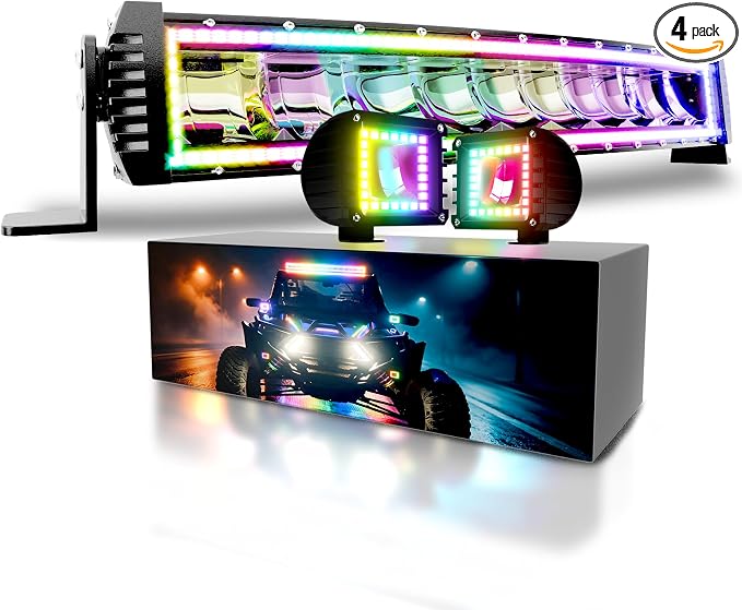 22" Curved RGB LED Light Bar 2X 4 Flood LED Pods Offroad Driving by FEELON