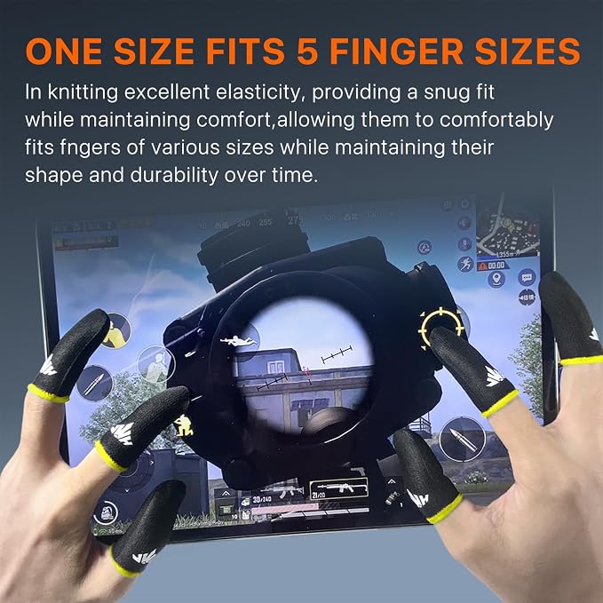 8 Pack Mobile Phone Gaming Thumb Sleeve,JWH Finger Cots for PUBG Gaming Glove,Yellow Edge​,0.3mm Superconducting Nanofibers, Anti-Skid,Silky and Sweat-Proof,Dedales Gamer profesionales guantes para - Image 6