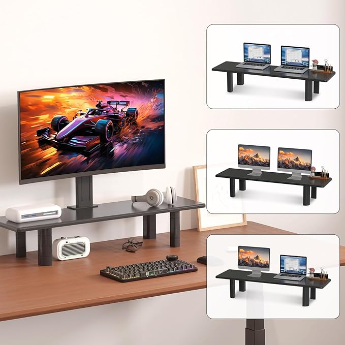 suptek Dual Monitor Stand Riser, 32.28" Large Stands for 2 Monitors | Wooden Desktop Organizer Shelf for Office Desk Computer, TV, Laptop - Image 6