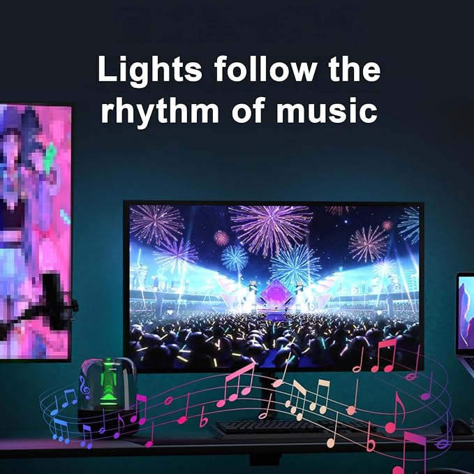 HURRISE RGB Phantom Ambiance Display LED Light Bar, Music Rhythm Dynamic Light Synchronization Color Dynamic Mode Music Mode Light Strip, Enhancing Gaming Experience (24inch) - Image 9