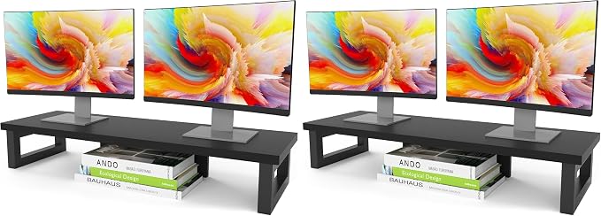 WESTREE Dual Monitor Stand Riser, Wood and Steel Monitor Stand Riser, Computer Monitor Stand for 2 Monitors, Multi-Purpose Desktop Storage Stand for Computer,Laptop,Printer,TV (Pack of 2) by WESTREE