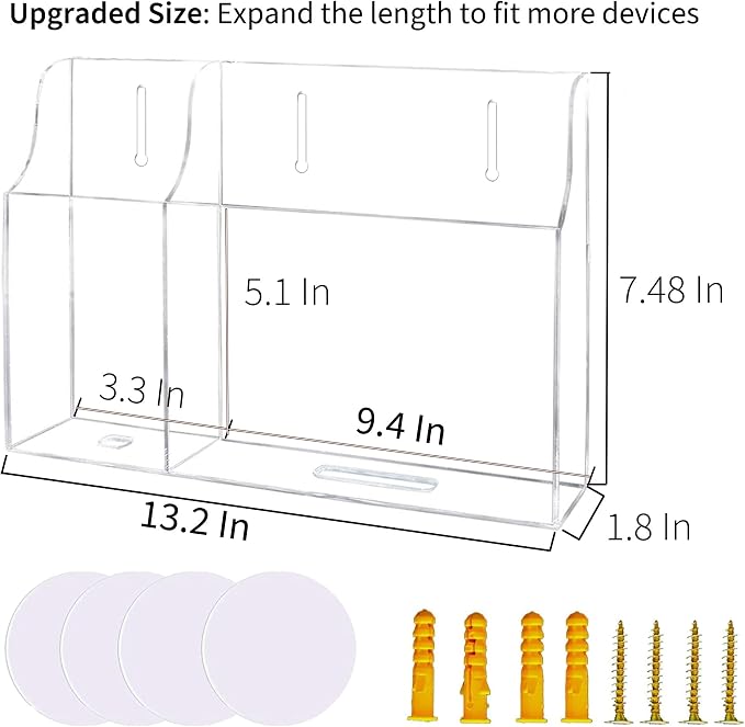 Clear Wall Tablet Holder Acrylic Wall Mounted Phone Holder for iPad, Remote Control Holder Laptop Stand for eReader Storage Caddy with Charging Holes for Kindle iPhone - Image 2