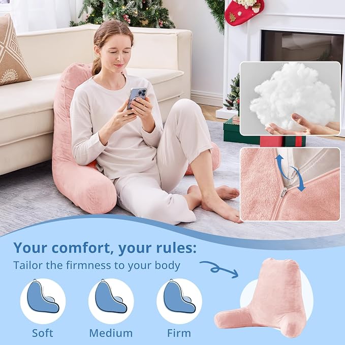 Sasttie Reading Pillow for Bed, Back Pillow for Sitting Up, Peach Pink - Image 3