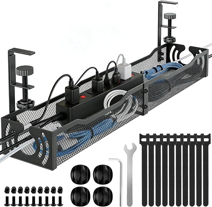 Cable Management, 25.3'' Under Desk Cable Management Tray No Drill by LOVJOYSE