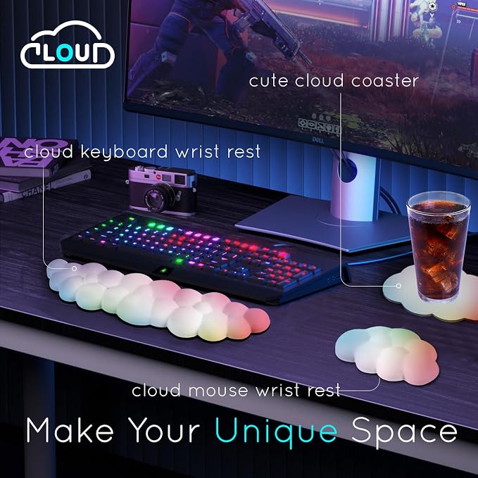 Cloud Wrist Rest for Computer Keyboard Arm Wrist Rest with Non-Slip Base Extended Wrist Rest Ergonomic Memory Foam for Keyboard and Mouse Typing Pain Relief, Office, Gaming, Computer - Image 2